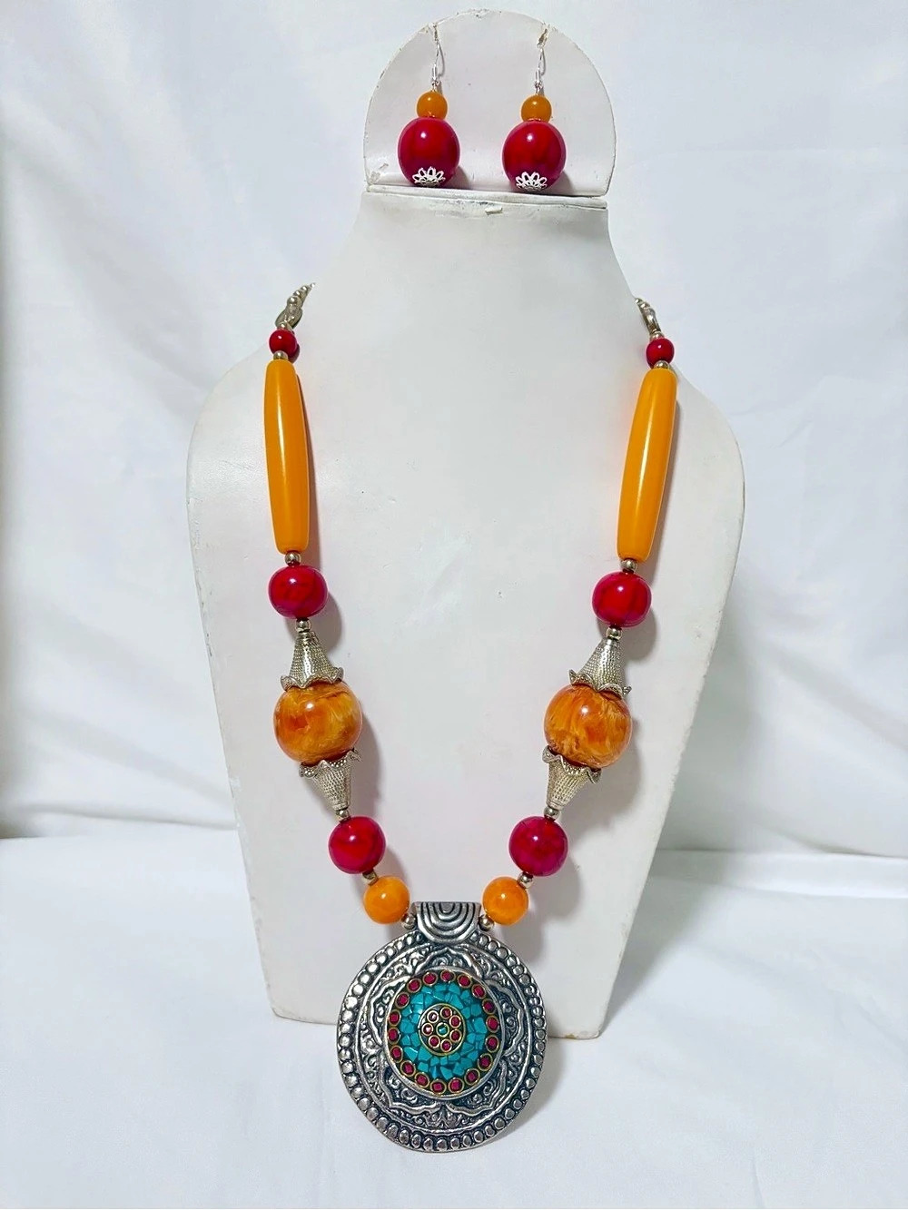 Statement Beaded Necklace & Earrings Set